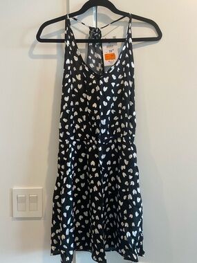 Black Heart-Print Spaghetti Strap Dress